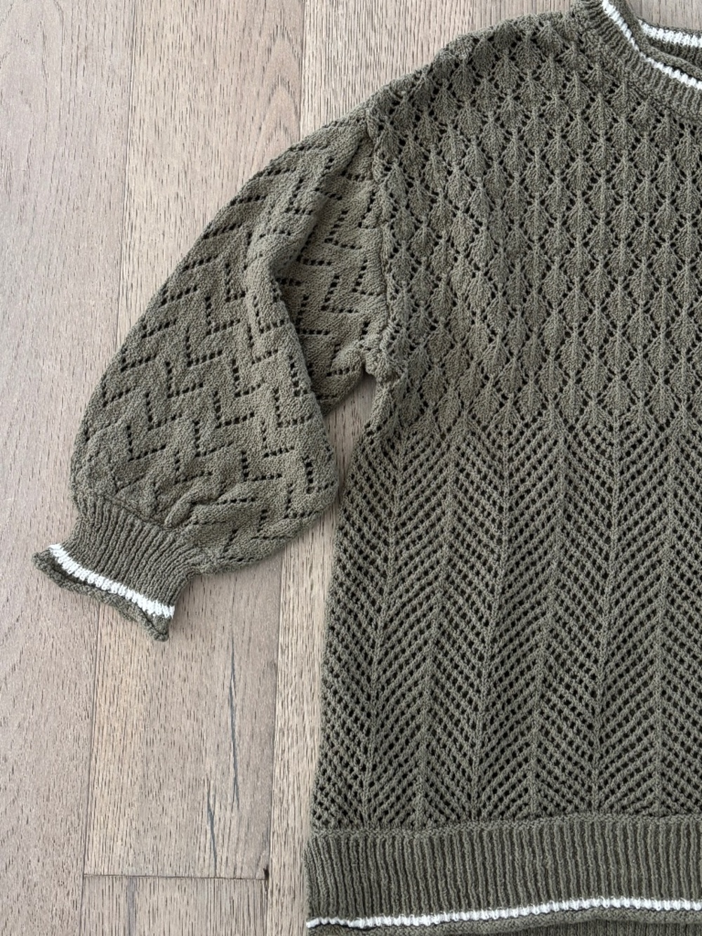 Democracy Pointelle Tipped Sweater - Olive Green Size S - Picture 6 of 11